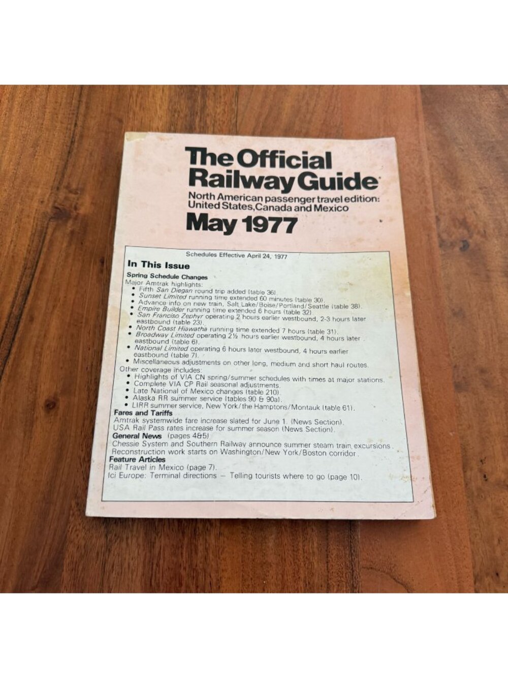 Official Railway Guide May 1977 North American Passenger Travel Amtrak Timetable